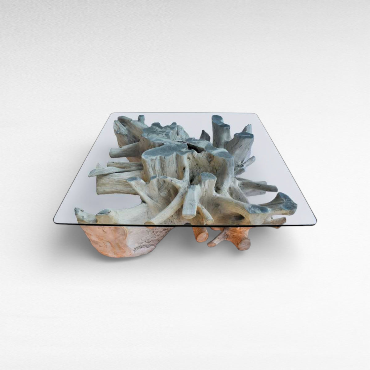 COFFEE TABLE TEAK WOOD & GLASS BLEACHED W110 |D110 |H45 CM