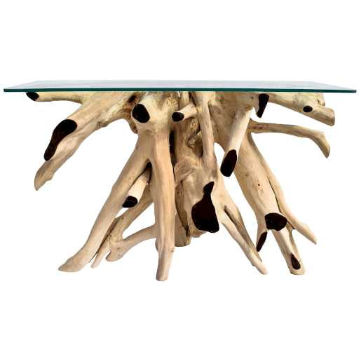 TEAK WOOD & GLASS NATURAL & BLEACHED W130 |D45 |H80 CM