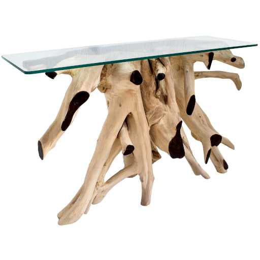 TEAK WOOD & GLASS NATURAL & BLEACHED W130 |D45 |H80 CM