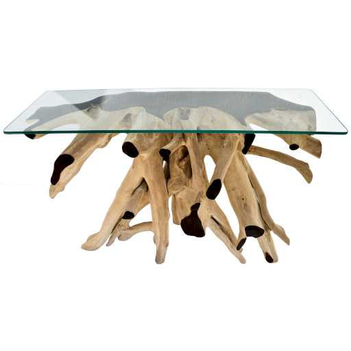 TEAK WOOD & GLASS NATURAL & BLEACHED W130 |D45 |H80 CM