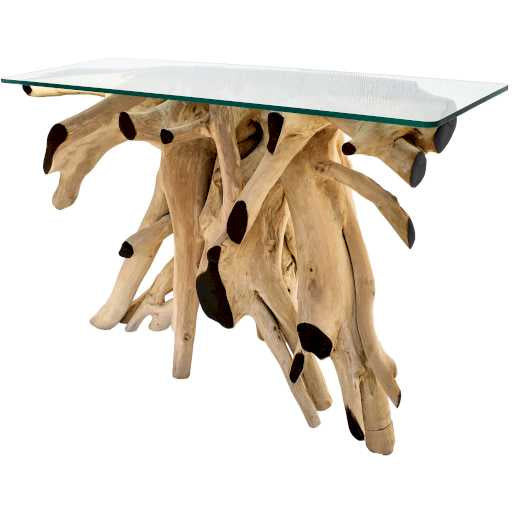 TEAK WOOD & GLASS NATURAL & BLEACHED W130 |D45 |H80 CM