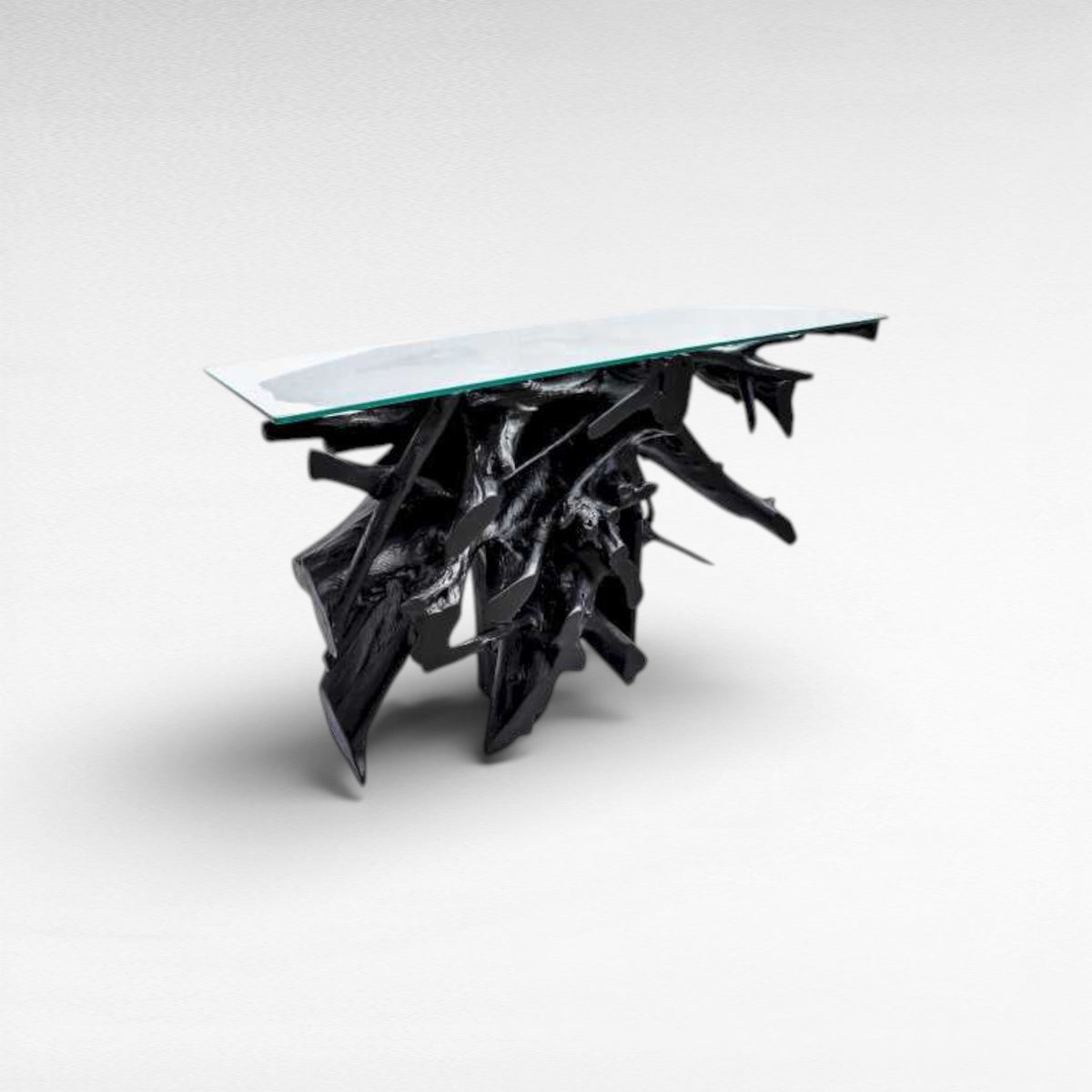 TEAK WOOD & GLASS CHARRED BLACK W155 |D50 |H80 CM