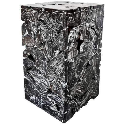 TEAK WOOD SIDE TABLE BLACK & WHITE W40 |D40 |H75 CM