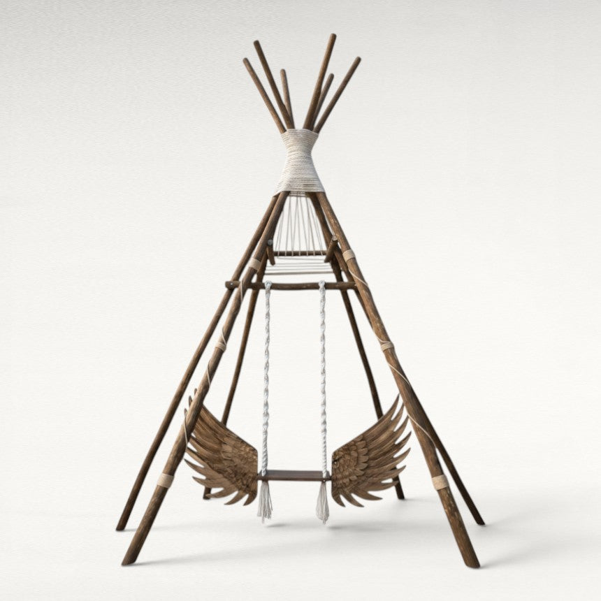 TEAK WOOD SWING WITH HAND CARVED WINGS AND BASE  L160 |D160 |H220 cm