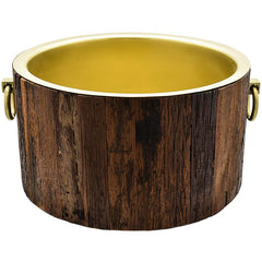 ICE BUCKET GOLDEN WITH NATURAL ROUGH WOOD FINISH - Chora Barefoot Luxury Living