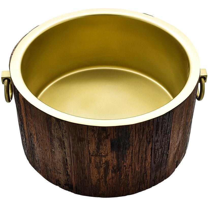 ICE BUCKET GOLDEN WITH NATURAL ROUGH WOOD FINISH - Chora Barefoot Luxury Living