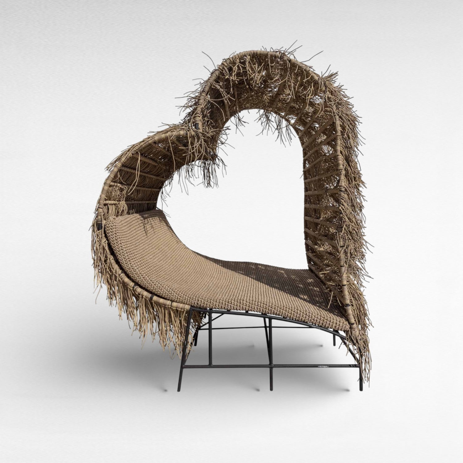 COTTON ROPE AND IRON FRAME DOUBLE HEART SHAPED DAYBED L175 |W142 |H215 cm