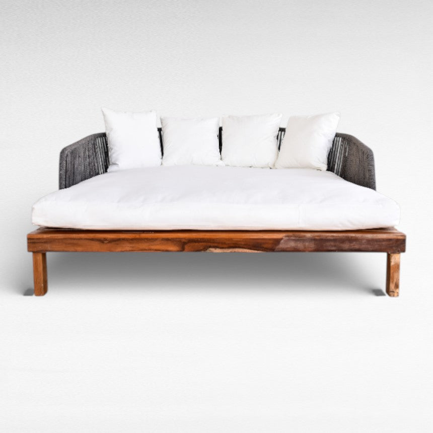 TEAK WOOD AND ROPE DOUBLE SIZE GREY COLOR L190 |W176 |H70 cm