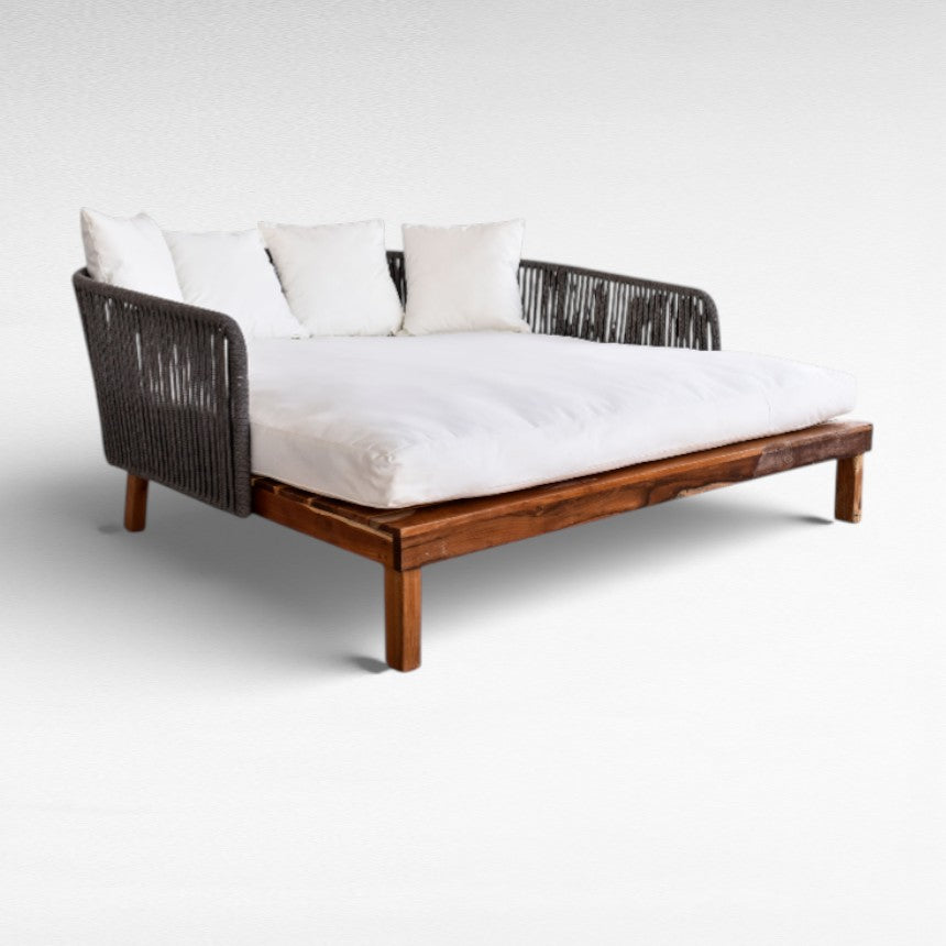 TEAK WOOD AND ROPE DOUBLE SIZE GREY COLOR L190 |W176 |H70 cm