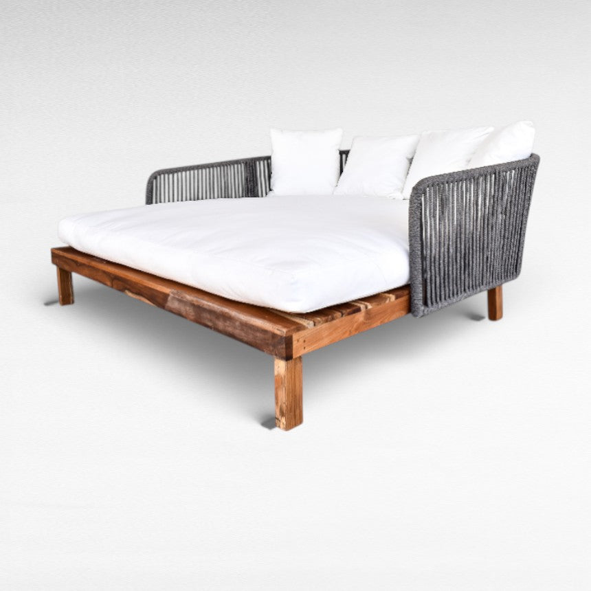 TEAK WOOD AND ROPE DOUBLE SIZE GREY COLOR L190 |W176 |H70 cm