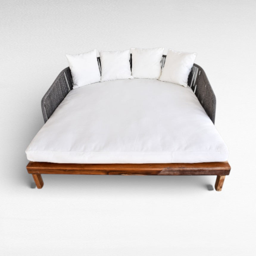 TEAK WOOD AND ROPE DOUBLE SIZE GREY COLOR L190 |W176 |H70 cm