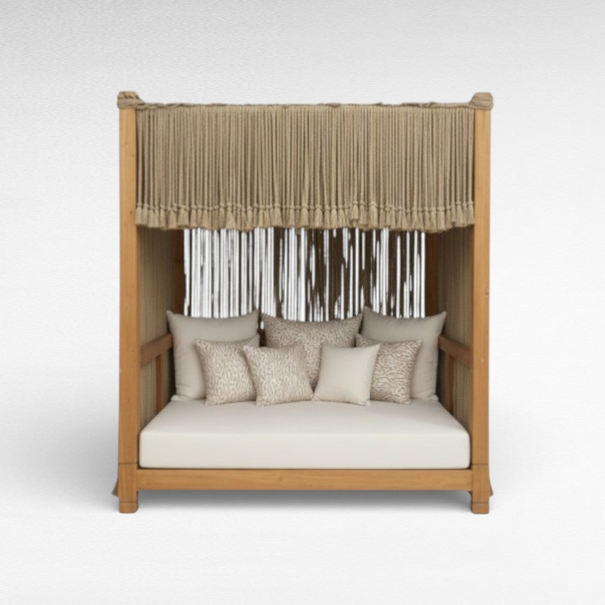 TEAK WOOD CANOPY BED WITH MATRESS  L200 |D150 |H230 cm