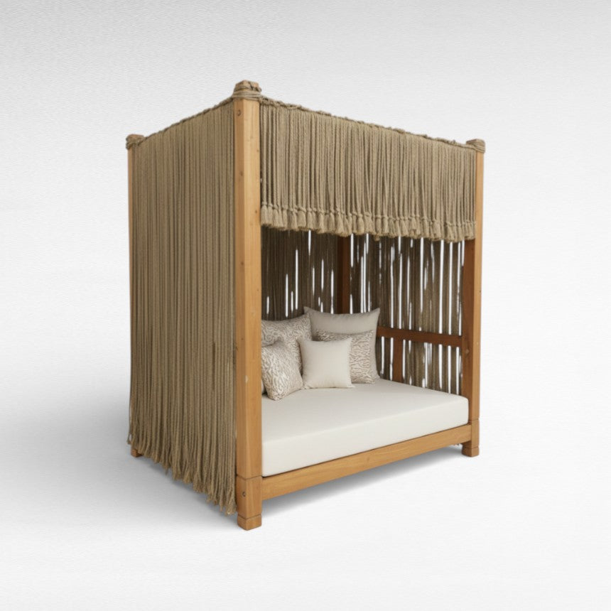 TEAK WOOD CANOPY BED WITH MATRESS  L200 |D150 |H230 cm