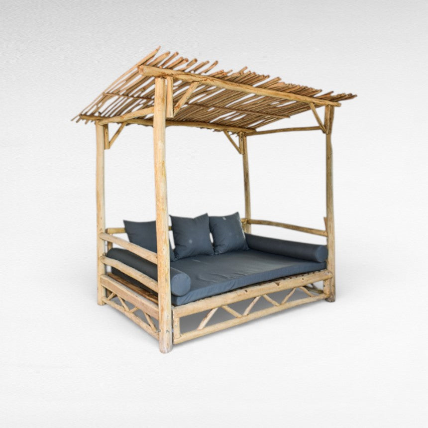 TEAK WOOD SUNSHADOWED DOUBLE DAYBED L210 |W147 |H230 cm