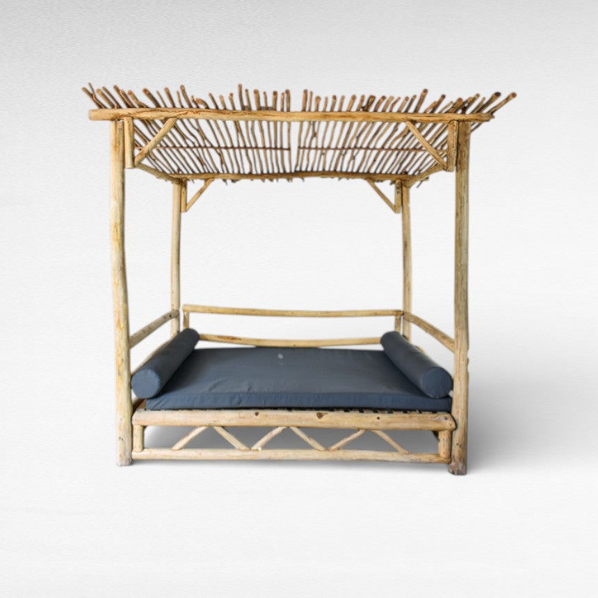TEAK WOOD SUNSHADOWED DOUBLE DAYBED L210 |W147 |H230 cm