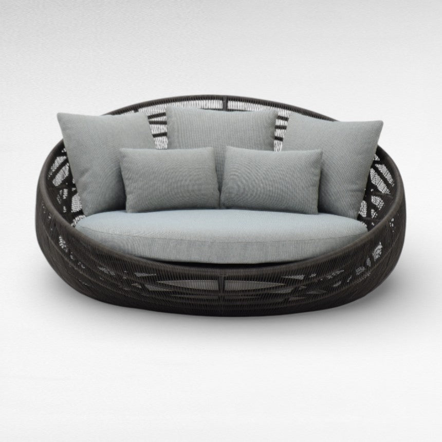 COTTON ROPE AND IRON FRAME ROUND BLACK DAYBED Φ160 |H70 cm