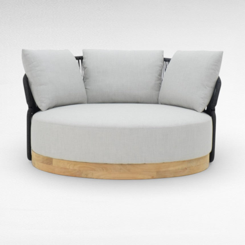 COTTON ROPE AND TEAK WOOD ROUND BLACK & GREY DAYBED W120 |D120 |H70 cm
