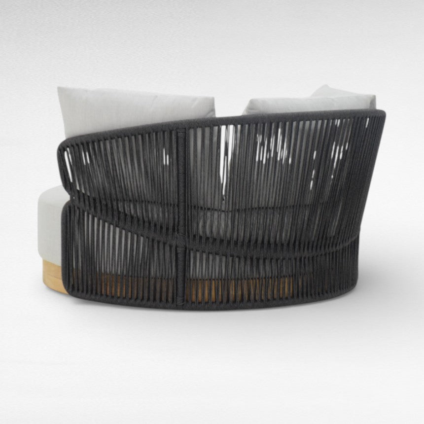 COTTON ROPE AND TEAK WOOD ROUND BLACK & GREY DAYBED W120 |D120 |H70 cm