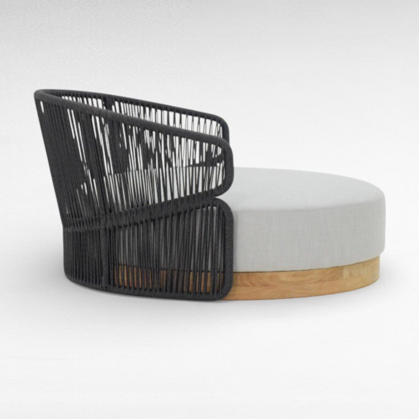 COTTON ROPE AND TEAK WOOD ROUND BLACK & GREY DAYBED W120 |D120 |H70 cm