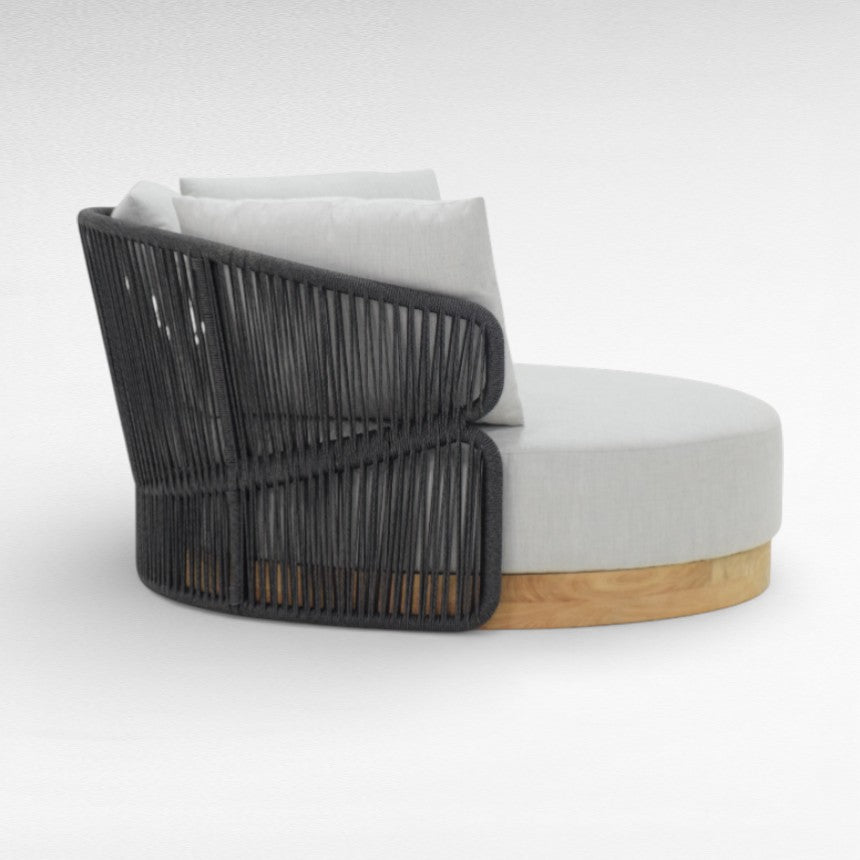 COTTON ROPE AND TEAK WOOD ROUND BLACK & GREY DAYBED W120 |D120 |H70 cm