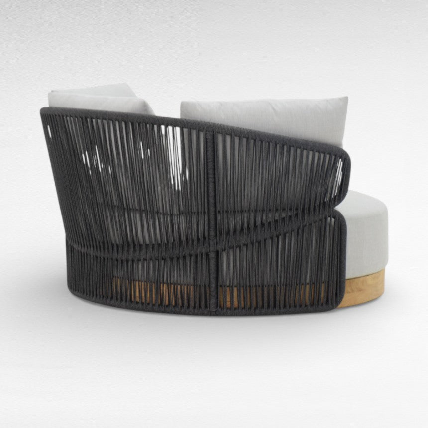 COTTON ROPE AND TEAK WOOD ROUND BLACK & GREY DAYBED W120 |D120 |H70 cm