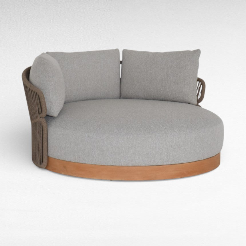 TEAK WOOD AND COTTON ROPE NATURAL & GREY ROUND DAYBED W155 |D155 |H70 cm