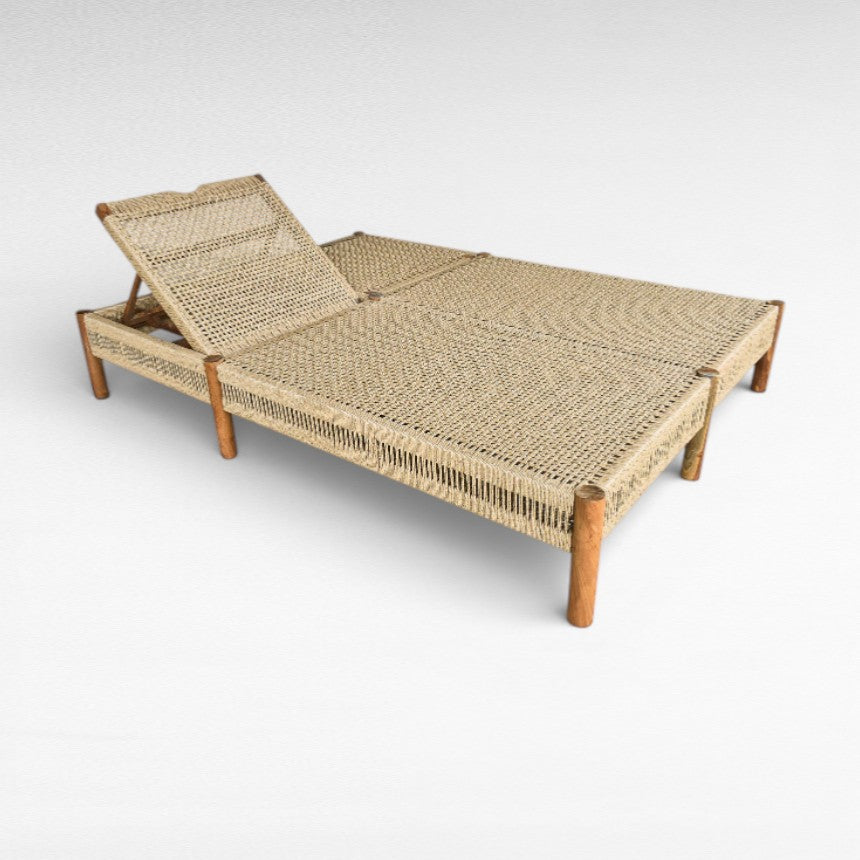 TEAK WOOD AND SYNTHETIC RATTAN DOUBLE SIZE L200 |W140 |H35 cm