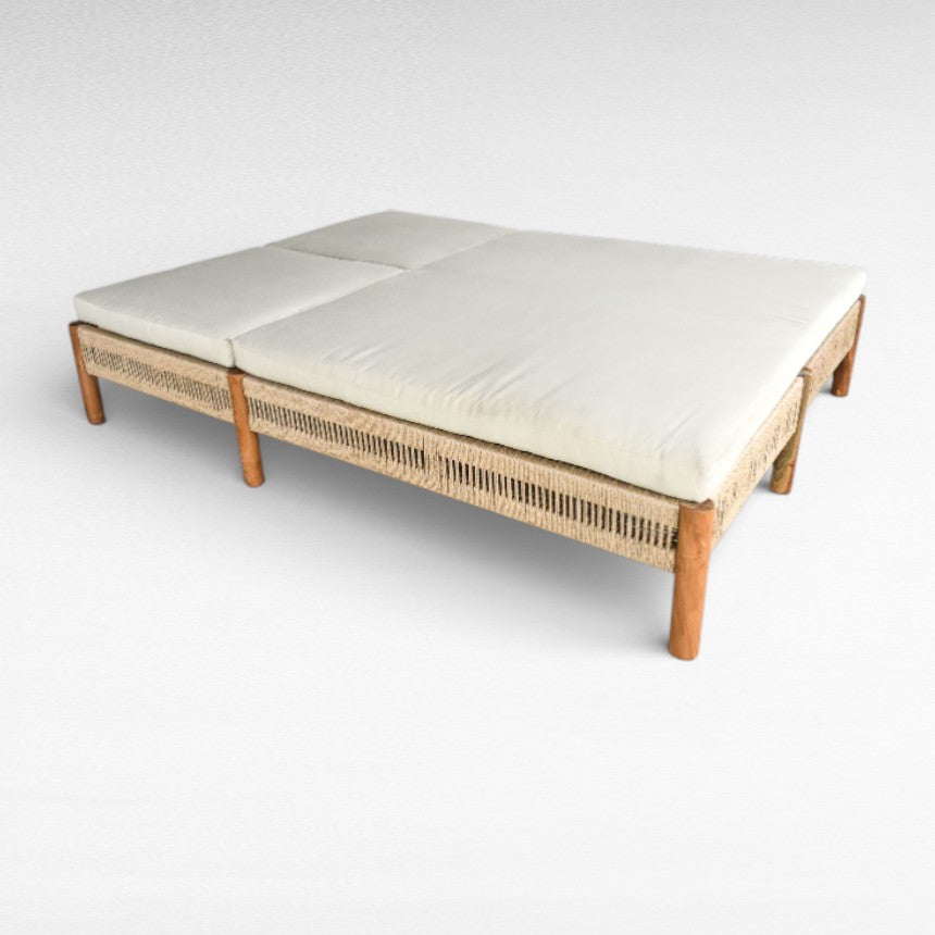 TEAK WOOD AND SYNTHETIC RATTAN DOUBLE SIZE L200 |W140 |H35 cm