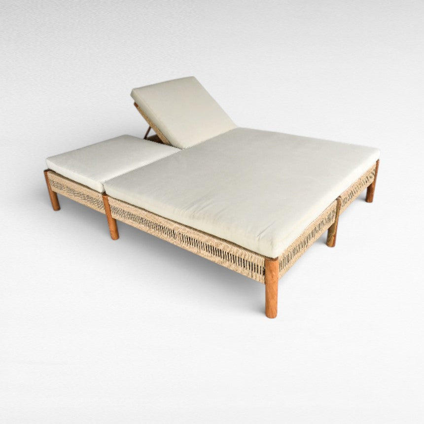 TEAK WOOD AND SYNTHETIC RATTAN DOUBLE SIZE L200 |W140 |H35 cm