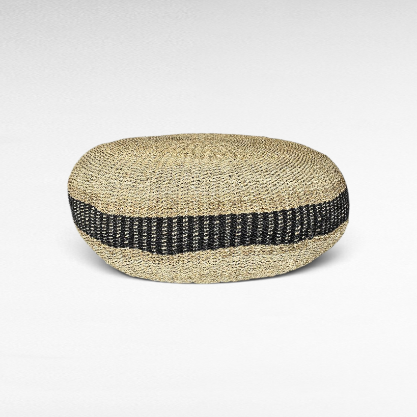 POUF NATURAL AND BLACK LINE 100cm - Chora Mykonos