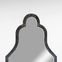 Chora Barefoot Luxury Living Provence large mirror with an ornate, distressed dark metal arched frame.