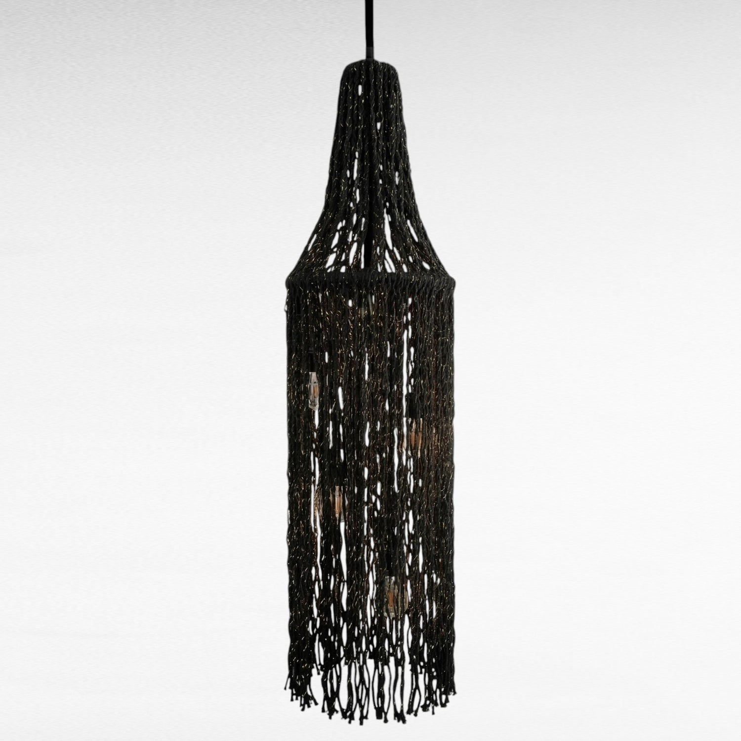 PENDANT LIGHT ROPE BLACK WITH GOLD TOUCH W50 |D50 |H210 CM