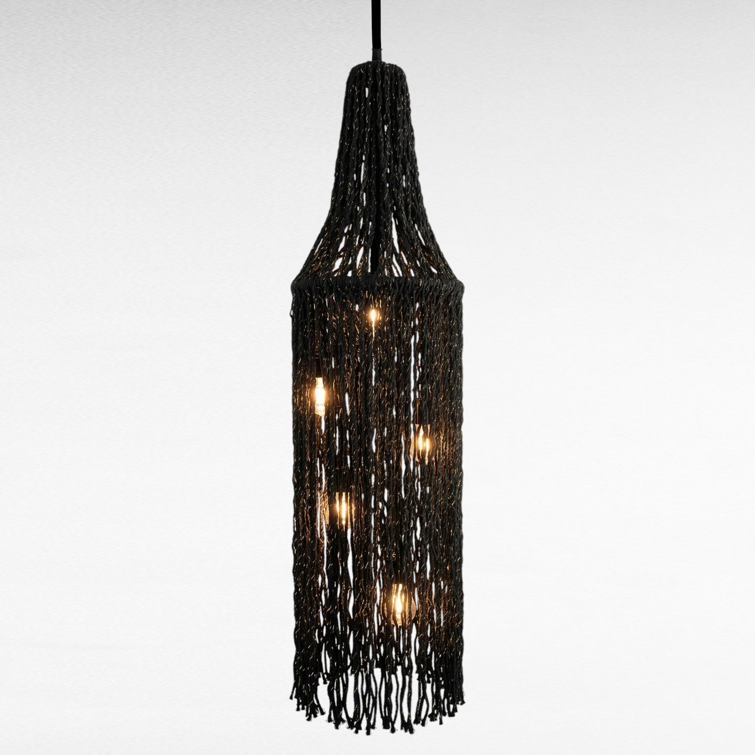 PENDANT LIGHT ROPE BLACK WITH GOLD TOUCH W50 |D50 |H210 CM
