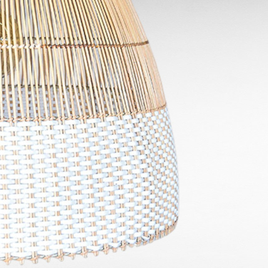 NATURAL RATTAN DOME SHAPE WITH WHITE WICKER DETAIL Φ60 |H65 cm