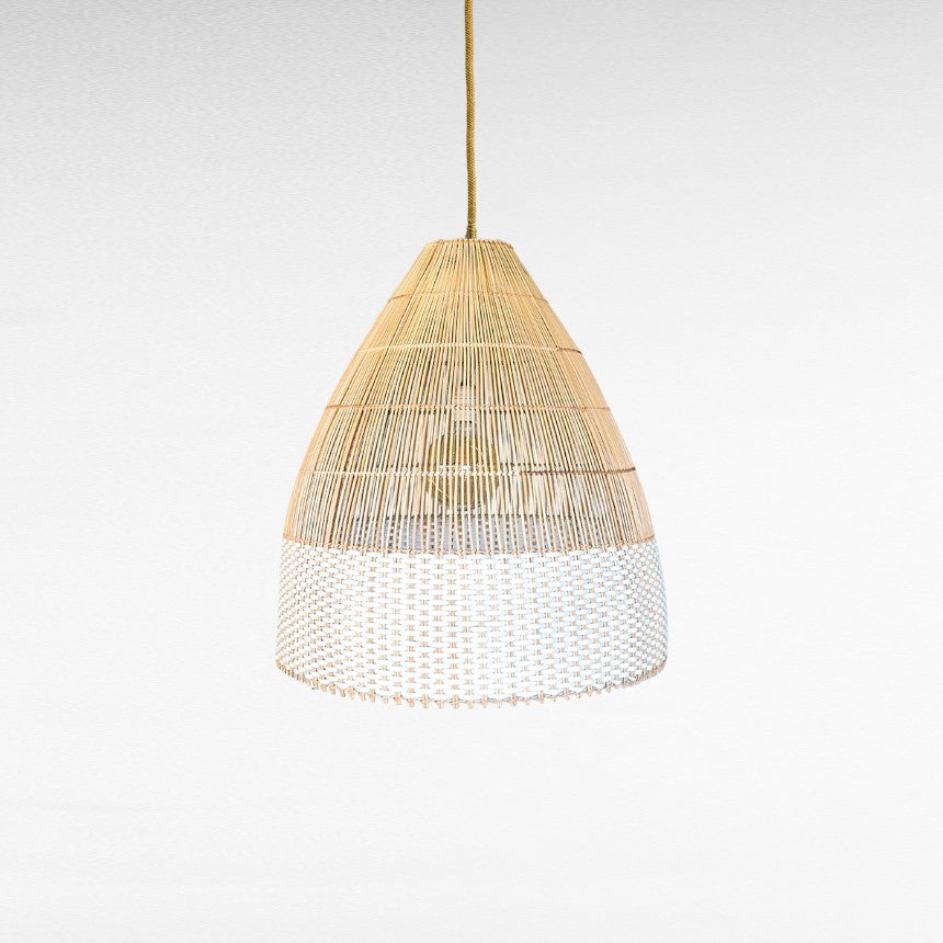 NATURAL RATTAN DOME SHAPE WITH WHITE WICKER DETAIL Φ60 |H65 cm