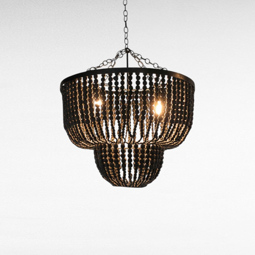 WOODEN BEADS BLACK TIERED SHAPE Φ60 |H45 cm