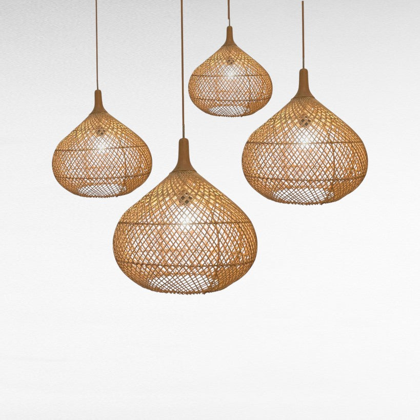 NATURAL RATTAN AND TEAK WOOD DROP SHAPE Φ60 |H60 cm