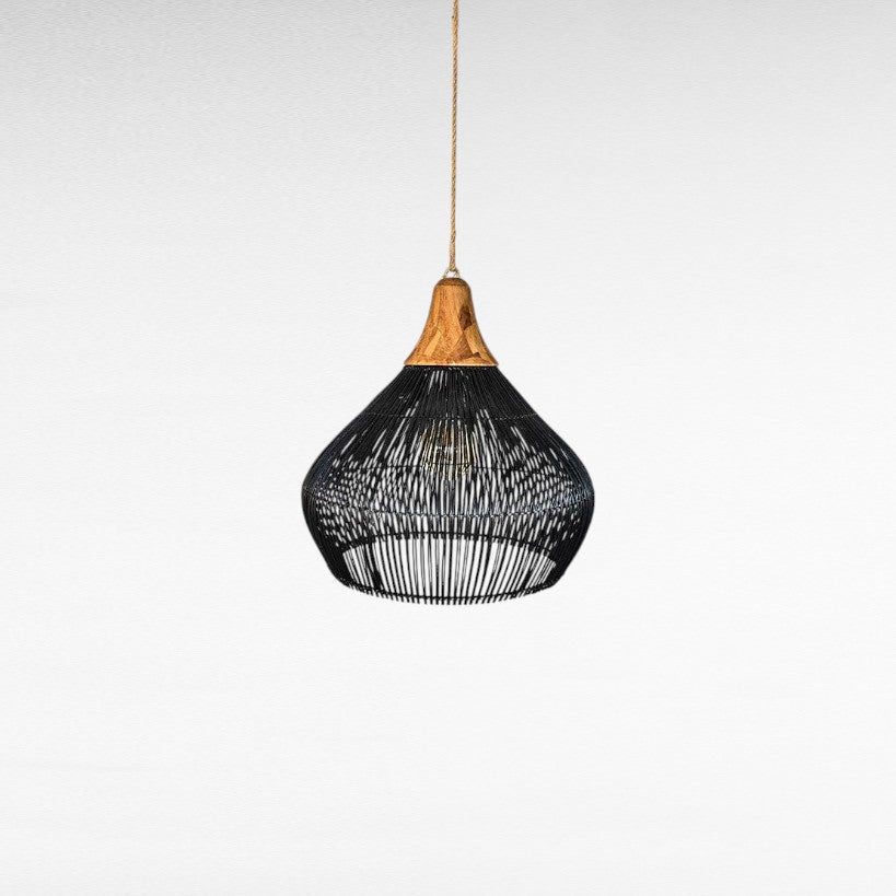 NATURAL RATTAN IN BLACK COLOR WITH TEAK WOOD TOP Φ60 |H70 cm