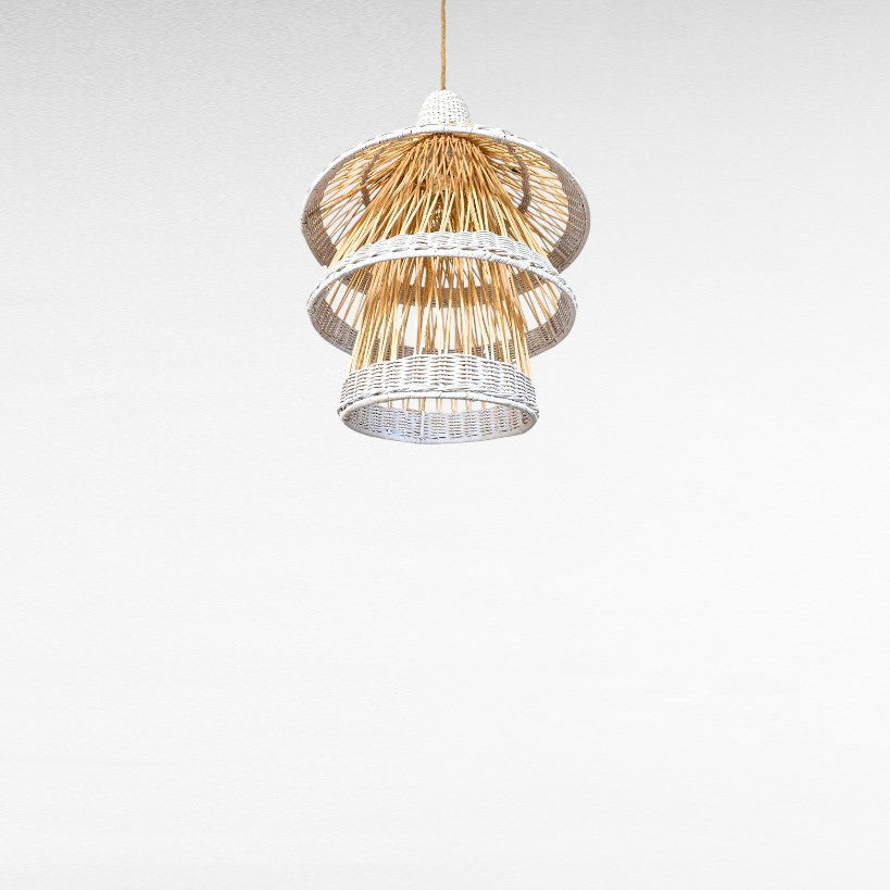 NATURAL RATTAN CONE LAYERED SHAPE WITH WHITE WICKER DETAIL Φ50 |H70 cm