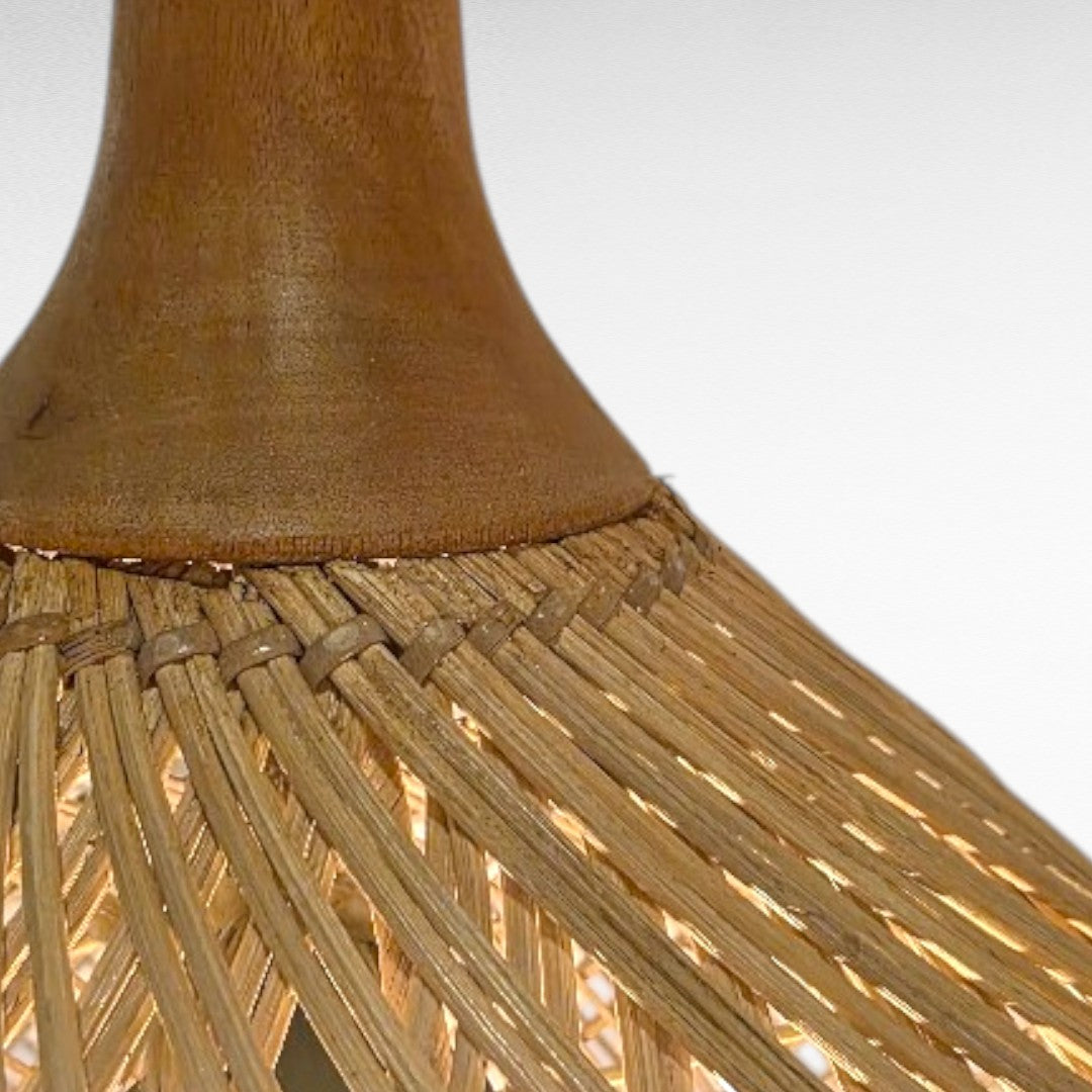 NATURAL RATTAN AND TEAK WOOD DROP SHAPE Φ60 |H60 cm