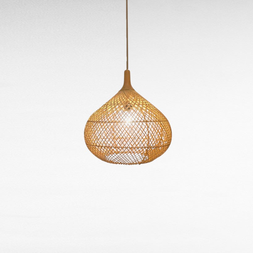NATURAL RATTAN AND TEAK WOOD DROP SHAPE Φ40 |H40 cm