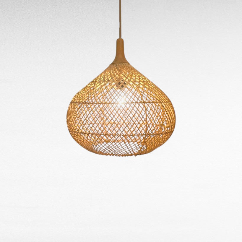 NATURAL RATTAN AND TEAK WOOD DROP SHAPE Φ60 |H60 cm