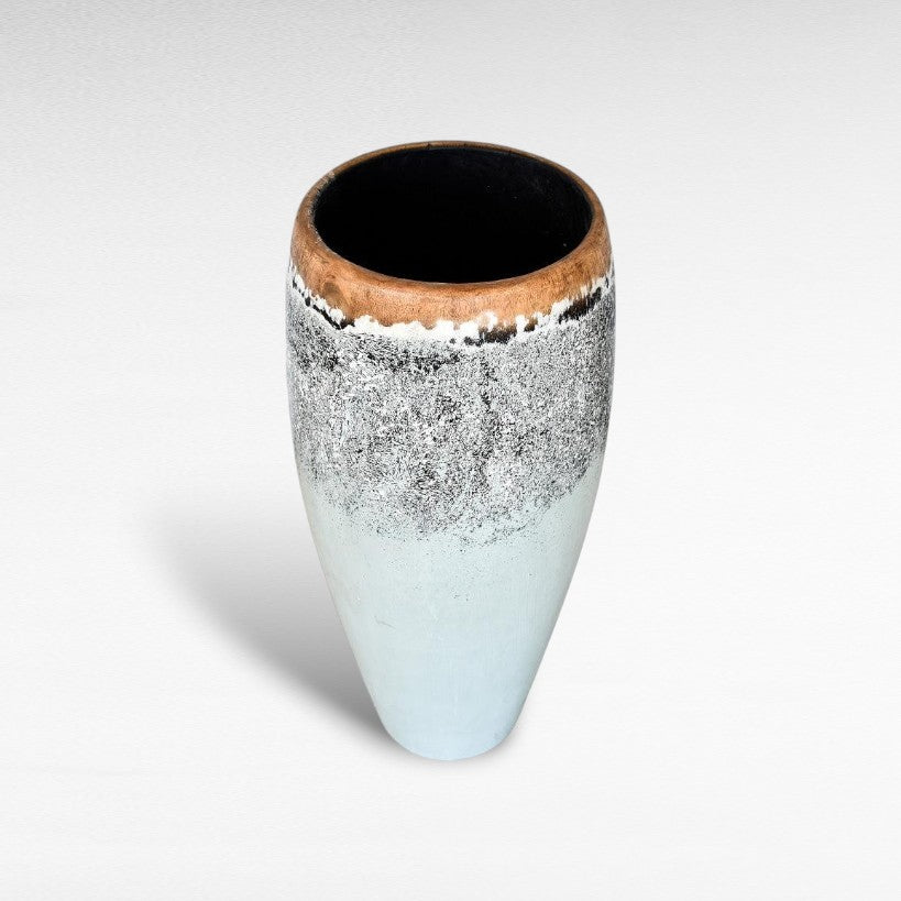 WOODEN PLANTER WITH GREY TONES - Chora Mykonos