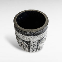 PLANTER PALM WITH CARVING GREY SHORT - Chora Barefoot Luxury Living