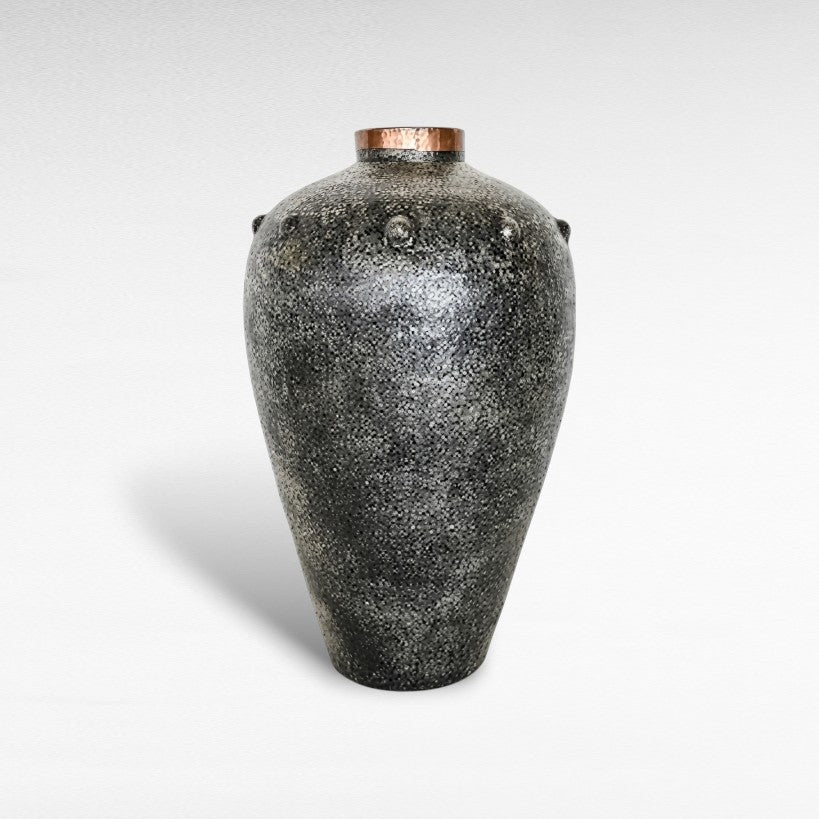 TERRACOTA POT WITH COPPER RING W30 |D30 |H60 CM