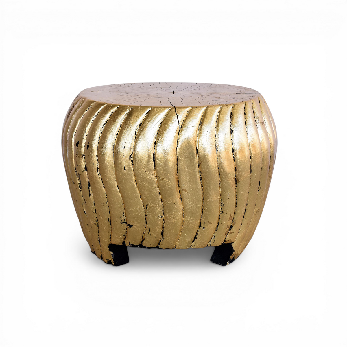 SUAR WOOD SIDE TABLE PAINTED GOLD WITH GOLD LEAVES 24K W55 |D55 |H45 CM