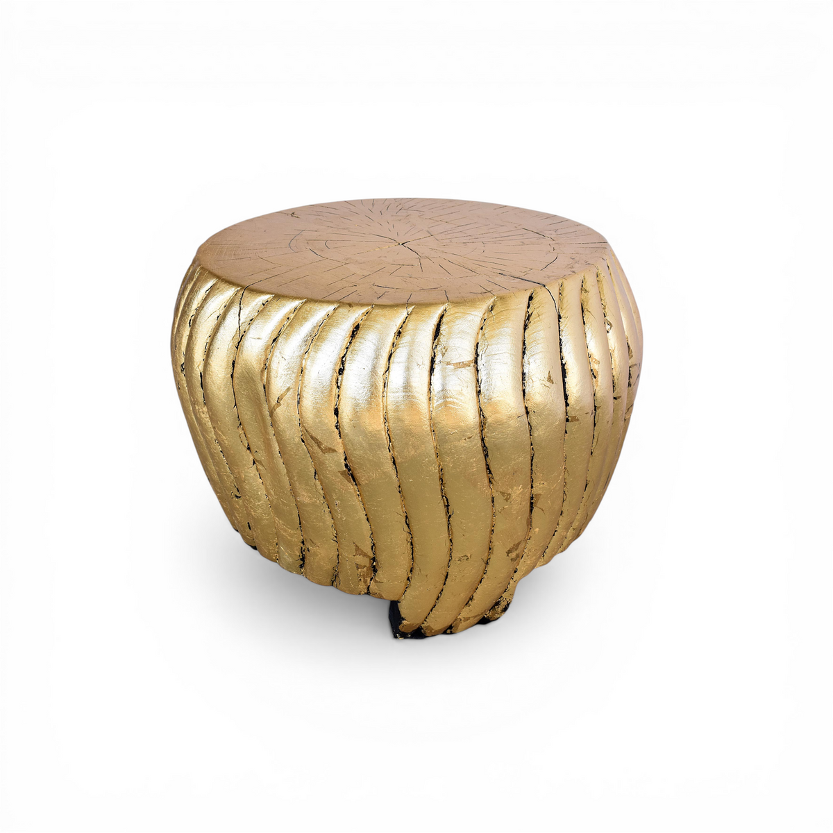 SUAR WOOD SIDE TABLE PAINTED GOLD WITH GOLD LEAVES 24K W55 |D55 |H45 CM