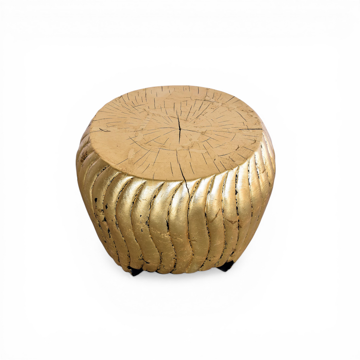 SUAR WOOD SIDE TABLE PAINTED GOLD WITH GOLD LEAVES 24K W55 |D55 |H45 CM