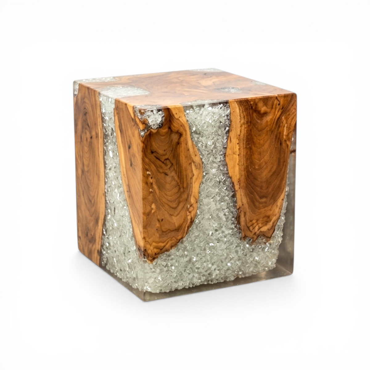 TAMARIND WOOD & TRANSPARENT RESIN SIDE TABLE NATURAL W40 |D40 |H45 CM
