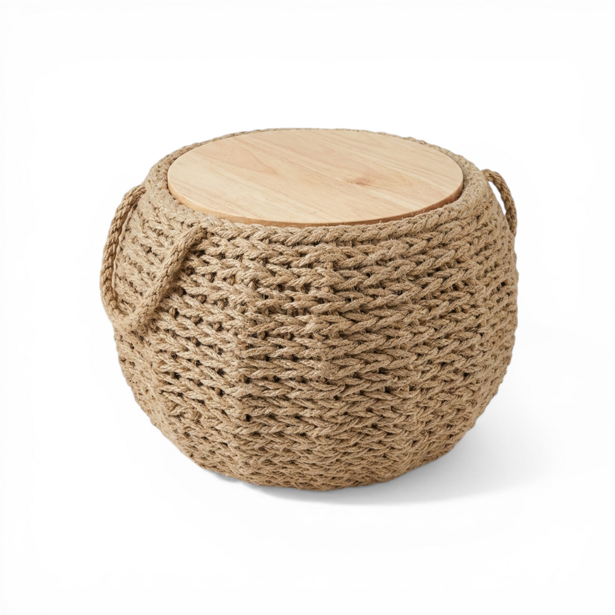 COTTON ROPE NATURAL & OAK WOOD SIDE TABLE W60 |D60 |H55 CM
